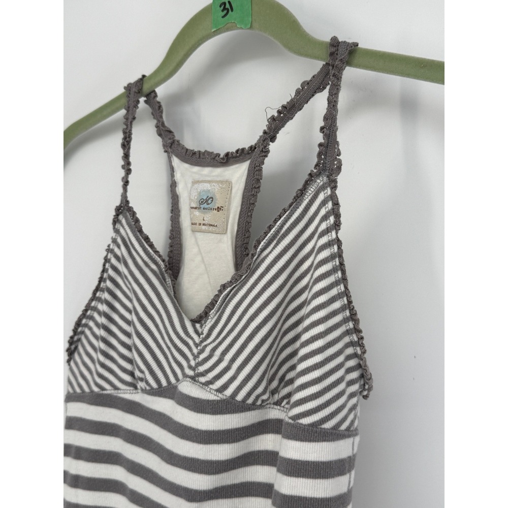 Y2K‎ Striped Racerback Tank Top Gray White Fitted Stretch Indie 2000s Boho L - Picture 3 of 10